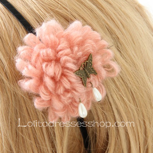 Lolita Headdress Wool Flower Bow Pearl Headband