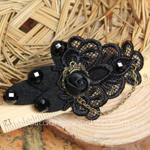 Lolita Headdress Black Vampire Gothic Rose Lace Spring Barrette