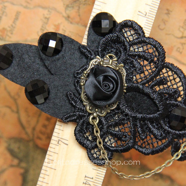 Lolita Headdress Black Vampire Gothic Rose Lace Spring Barrette