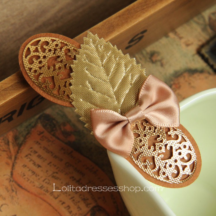 Lolita Headdress Coffee Fashion Bow Leaf Barrette