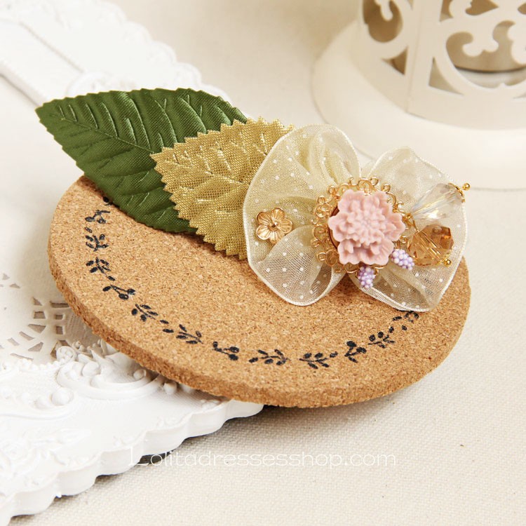 Lolita Headdress Crystal Flower Leaf Sweet Barrette