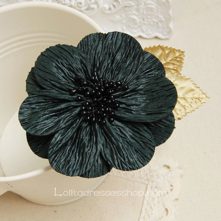 Lolita Headdress Dark Green Flowers Retro Fashion Barrette