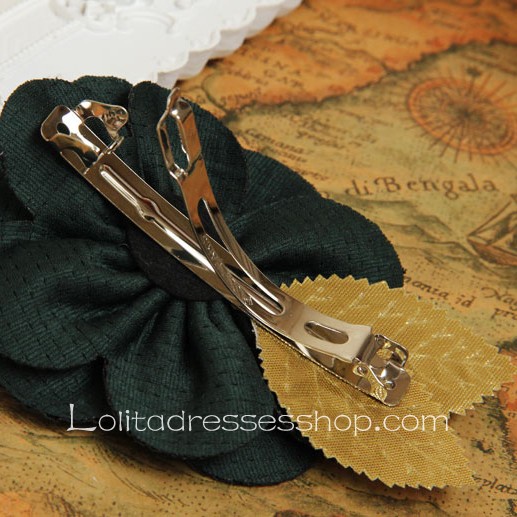 Lolita Headdress Dark Green Flowers Retro Fashion Barrette