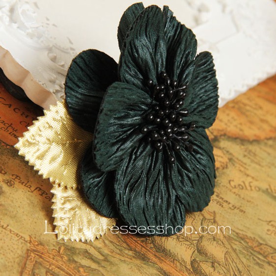 Lolita Headdress Dark Green Flowers Retro Fashion Barrette