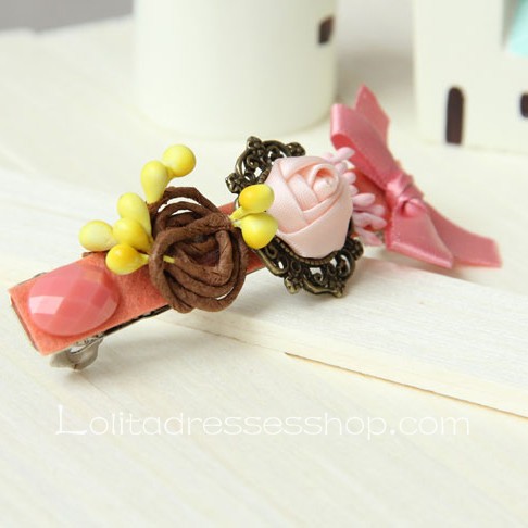 Lolita Headdress Forest Flowers Sweet Bow Ball Head Barrette