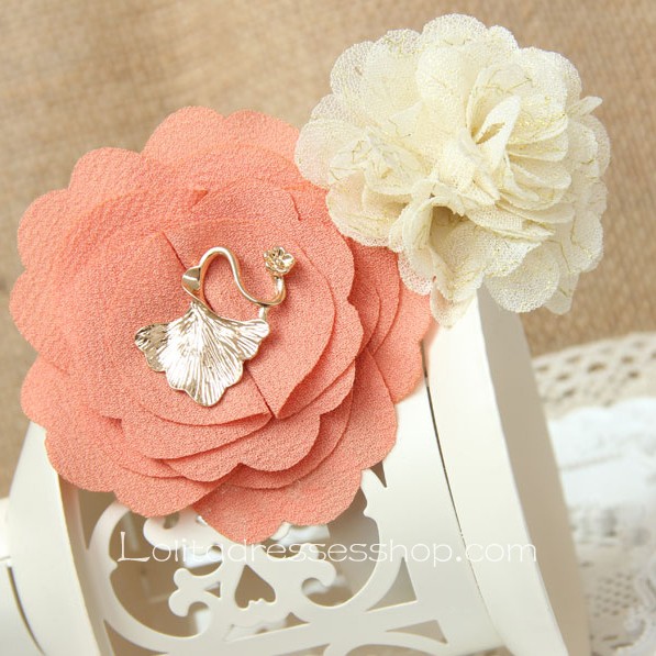 Lolita Headdress Pink Chiffon Flowers Seaside Barrette