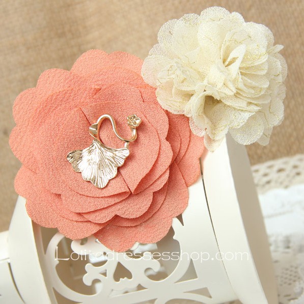 Lolita Headdress Pink Chiffon Flowers Seaside Barrette