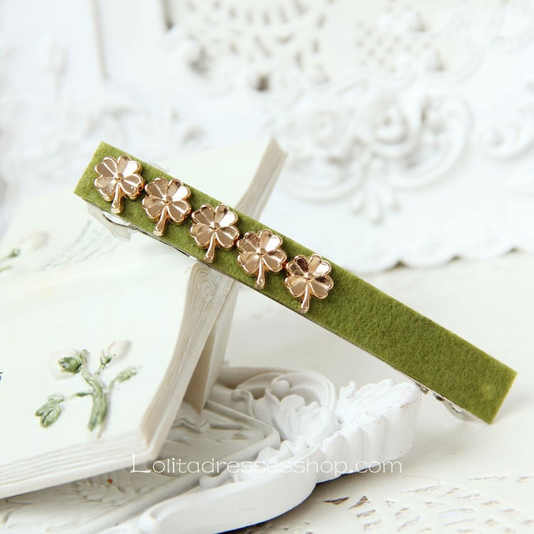 Lolita Headdress Green Clover Retro Small Fresh Barrette