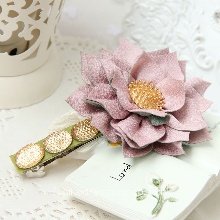 Lolita Headdress Lotus Pink Green Diamond Barrette