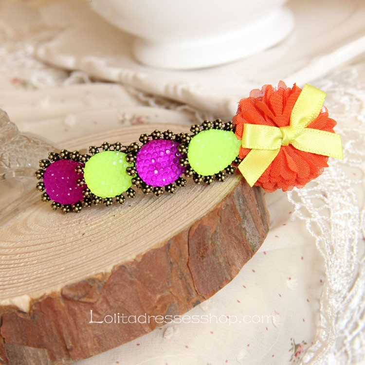 Lolita Headdress Fluorescent Color Gem Bow Barrette