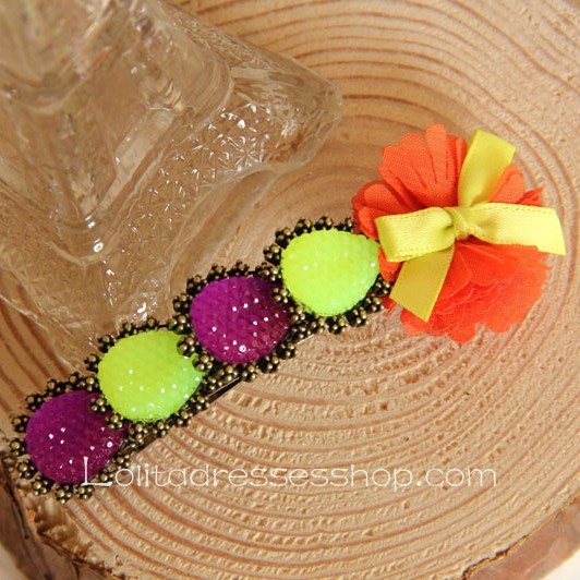 Lolita Headdress Fluorescent Color Gem Bow Barrette