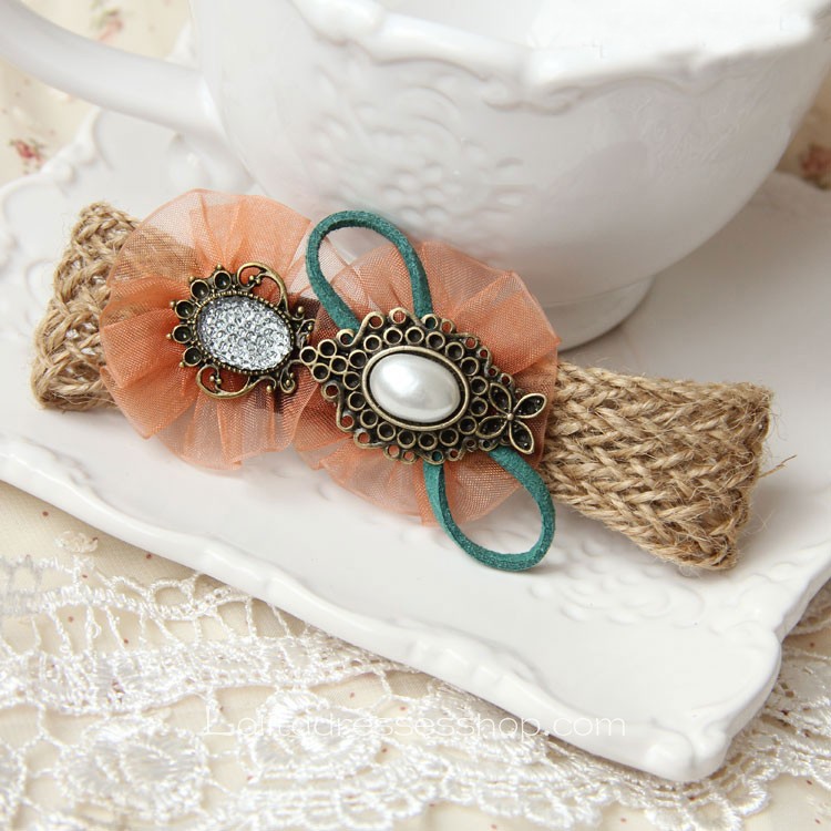 Lolita Headdress Forest Pearl Flowers Retro Barrette