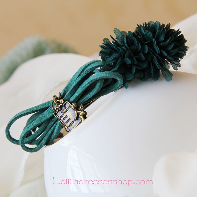 Lolita Headdress Dark Green Forest Lace Flowers Fashion Barrette