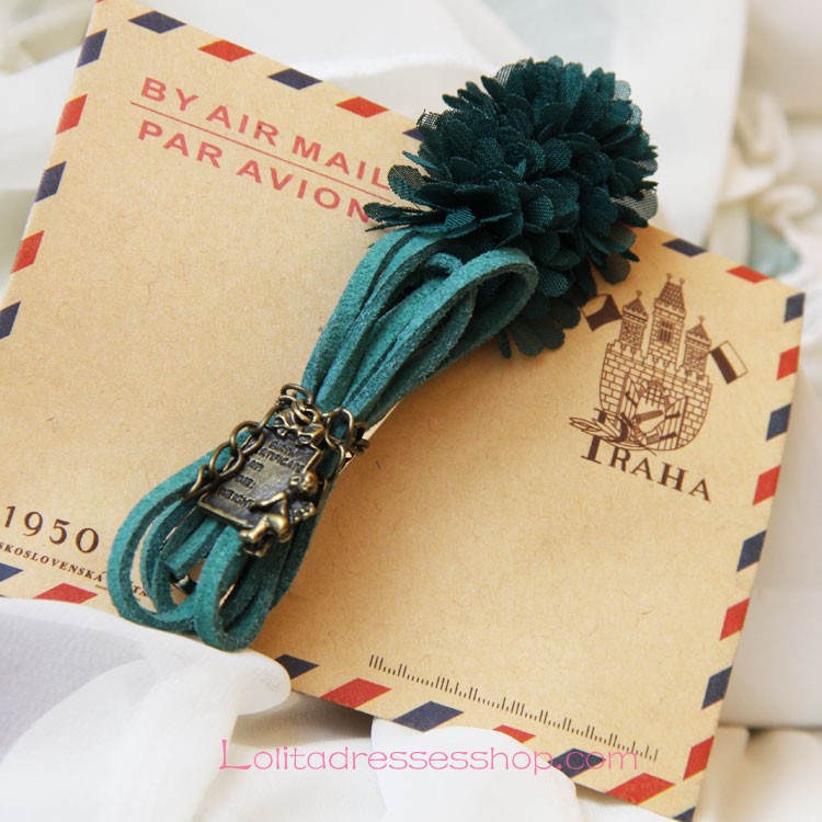 Lolita Headdress Dark Green Forest Lace Flowers Fashion Barrette