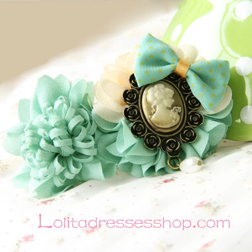 Lolita Headdress Green Retro Beauty Head Bow Flower Barrette