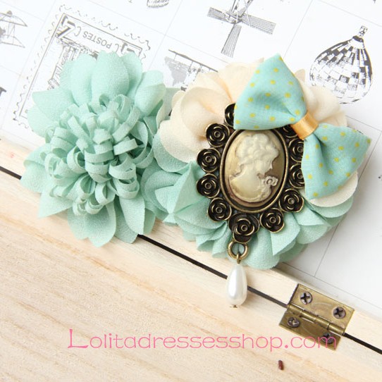 Lolita Headdress Green Retro Beauty Head Bow Flower Barrette