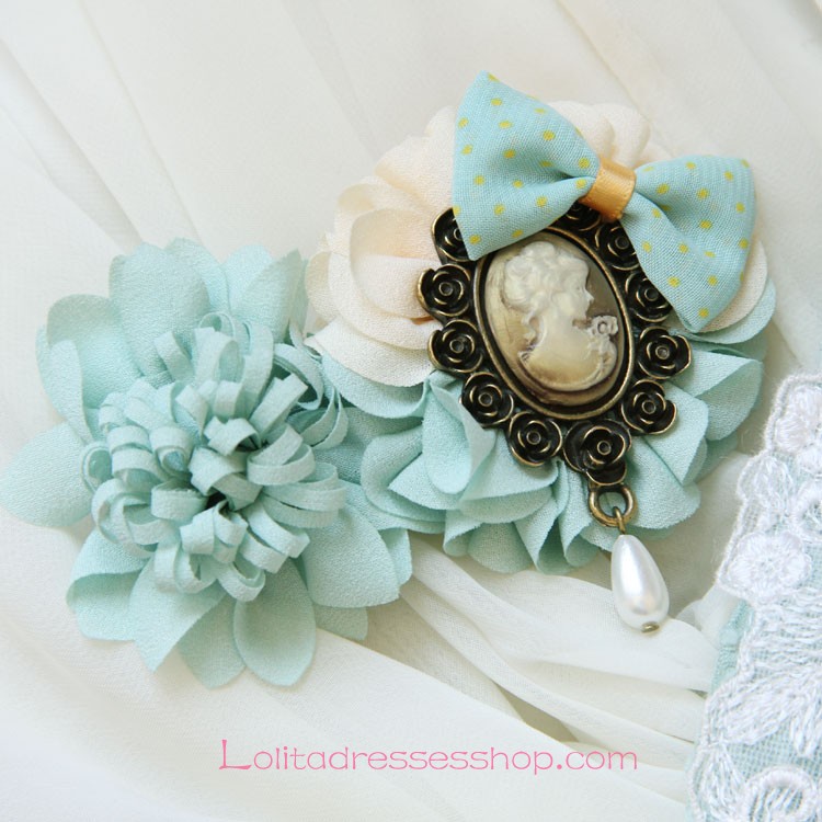 Lolita Headdress Green Retro Beauty Head Bow Flower Barrette