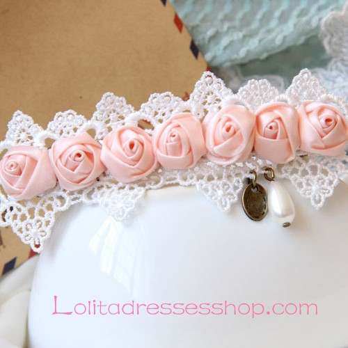 Lolita Headdress Bridal Lace Vintage Pink Roses Barrette