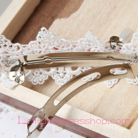 Lolita Headdress Bridal Lace Vintage Pink Roses Barrette