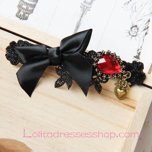 Lolita Headdress Gothic Black Bow Gemstone Fashion Barrette