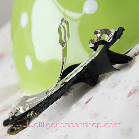 Lolita Headdress Gothic Black Bow Gemstone Fashion Barrette