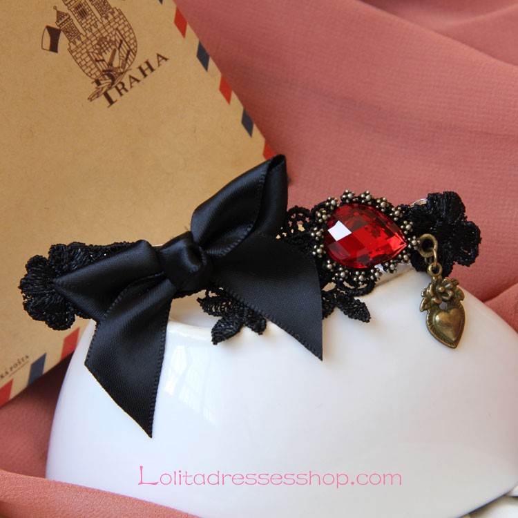 Lolita Headdress Gothic Black Bow Gemstone Fashion Barrette