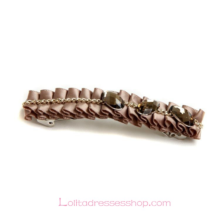 Lolita Headdress Brown Lace Jewel Barrette