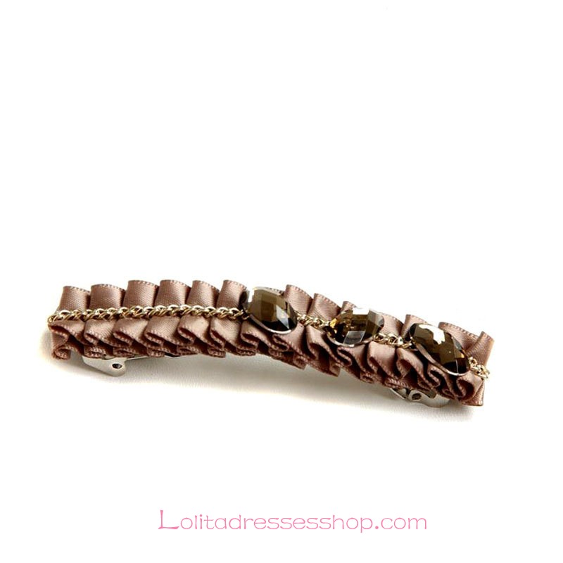 Lolita Headdress Brown Lace Jewel Barrette