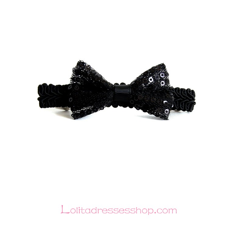 Lolita Headdress Black Sequins Bow Lace Fashion Barrette
