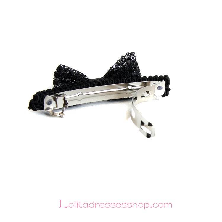 Lolita Headdress Black Sequins Bow Lace Fashion Barrette