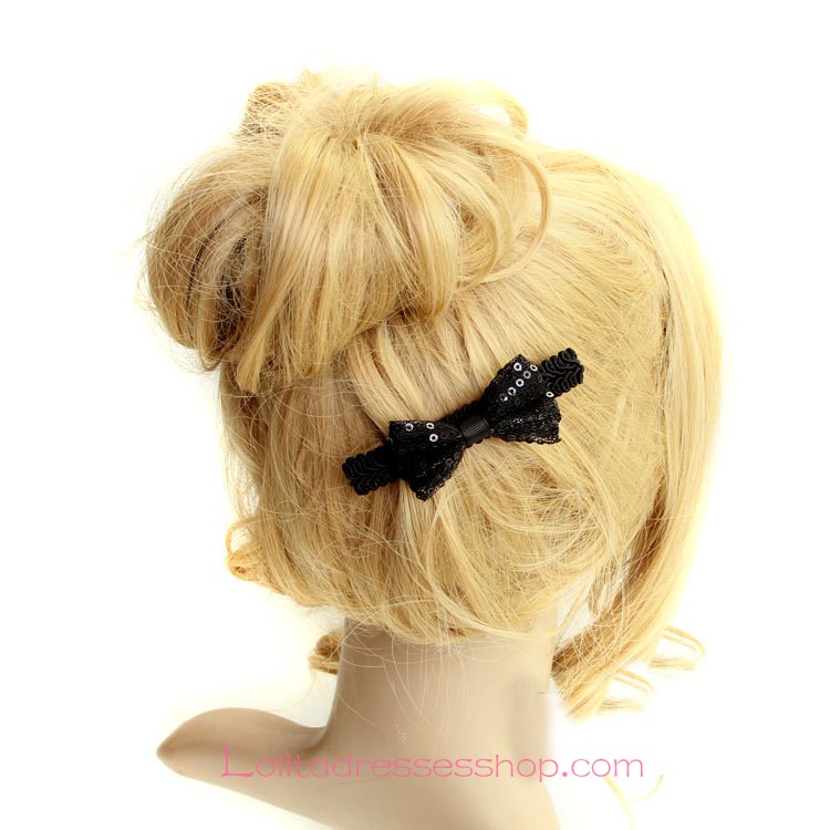 Lolita Headdress Black Sequins Bow Lace Fashion Barrette