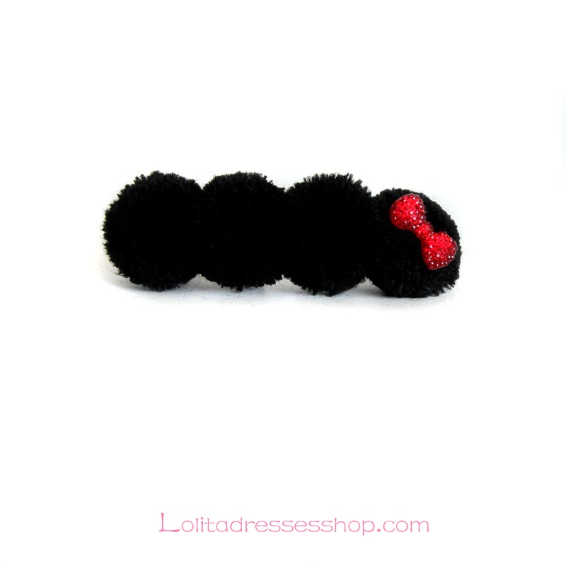 Lolita Headdress Black Wild Meatball Head Bowknot Sphere Barrette