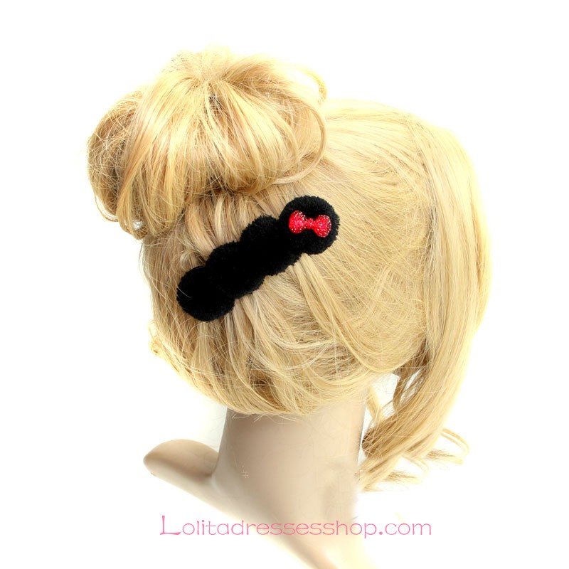 Lolita Headdress Black Wild Meatball Head Bowknot Sphere Barrette