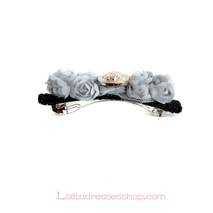 Lolita Headdress Gray Lace Fashion Flower Button Barrette