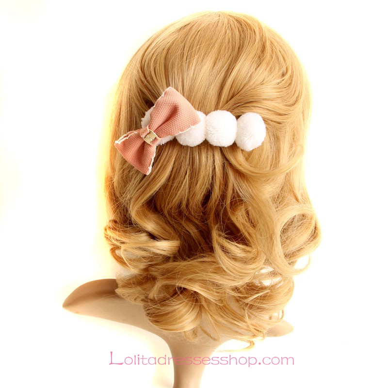 Lolita Headdress Cute Pink Bow Hair Ball Barrette