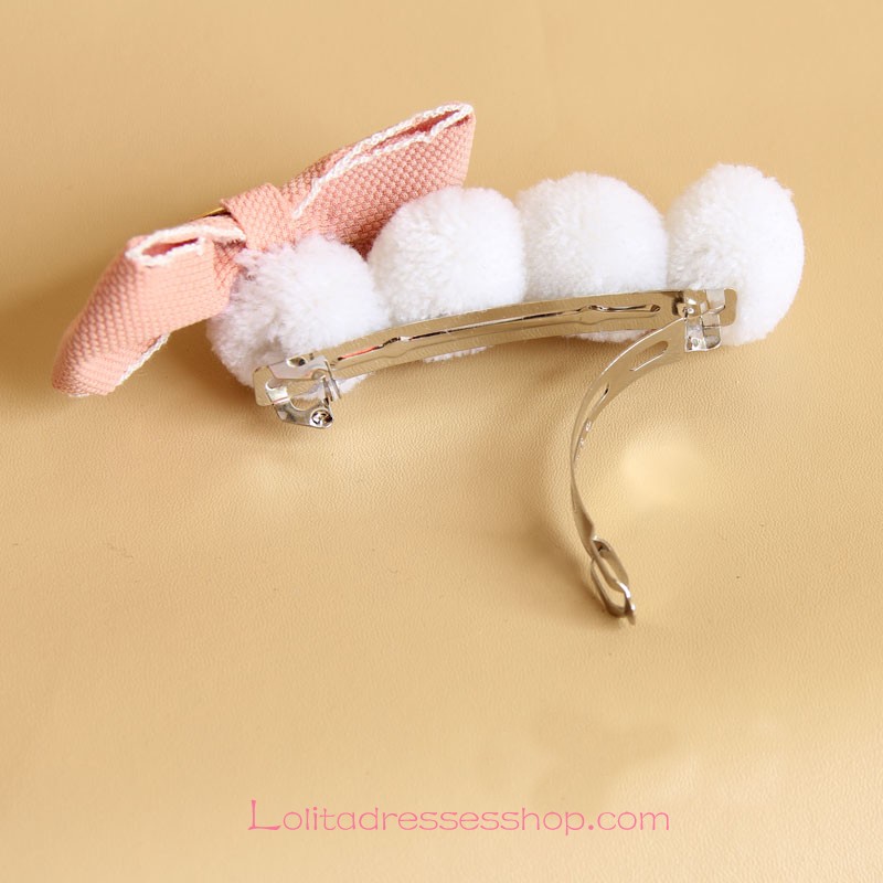 Lolita Headdress Cute Pink Bow Hair Ball Barrette