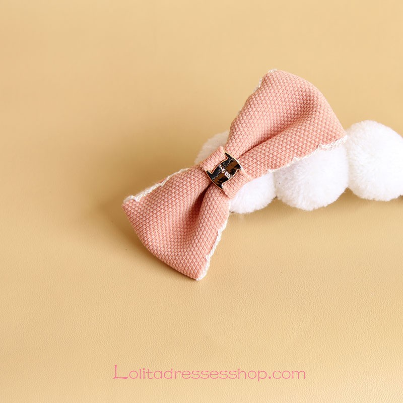 Lolita Headdress Cute Pink Bow Hair Ball Barrette