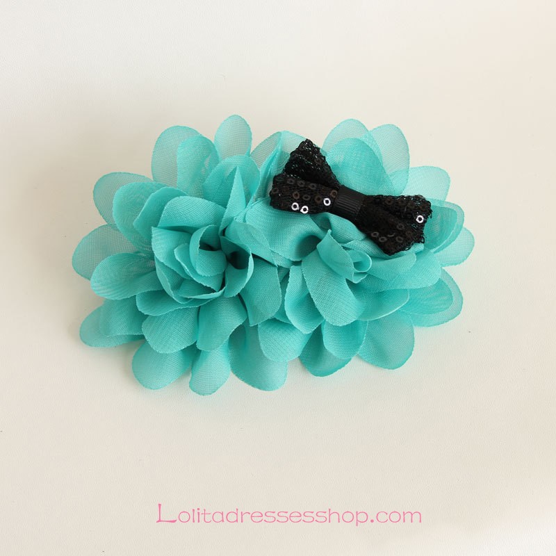 Lolita Headdress Green Chiffon Lace Flower Bow Barrette