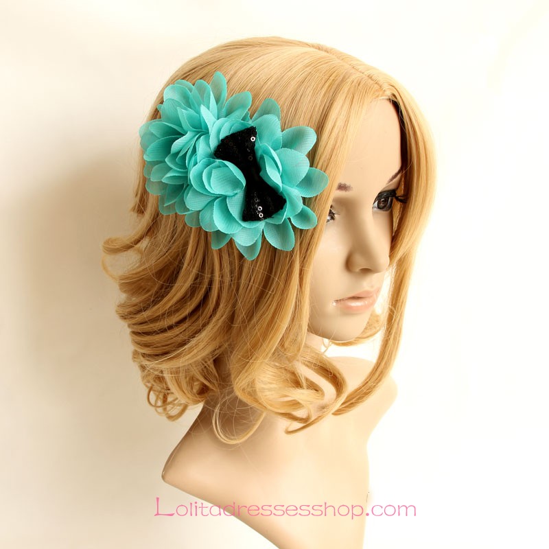 Lolita Headdress Green Chiffon Lace Flower Bow Barrette