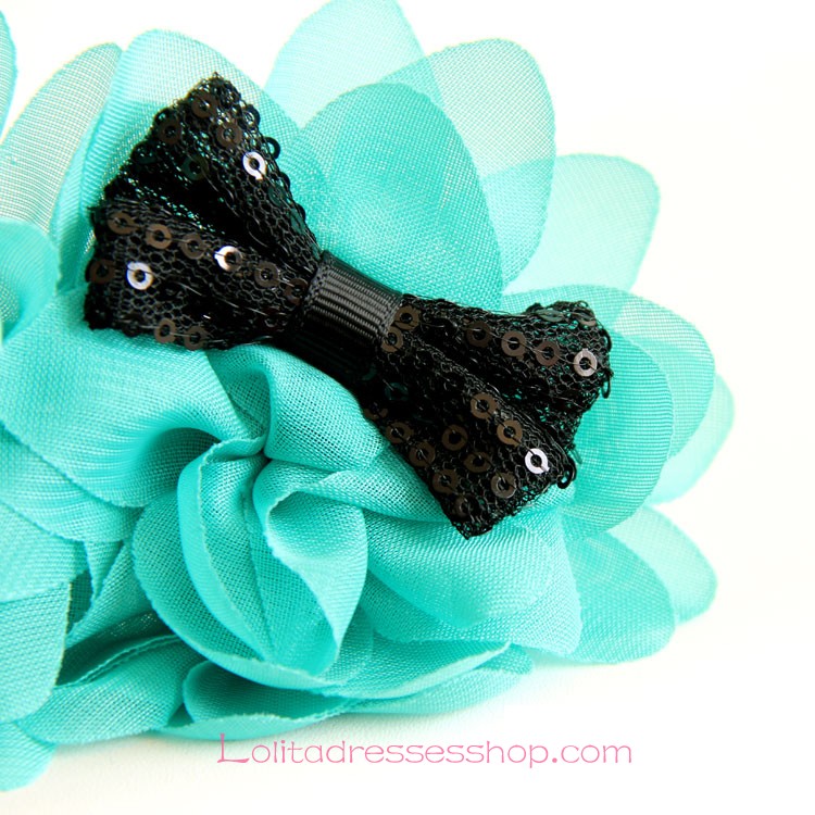 Lolita Headdress Green Chiffon Lace Flower Bow Barrette