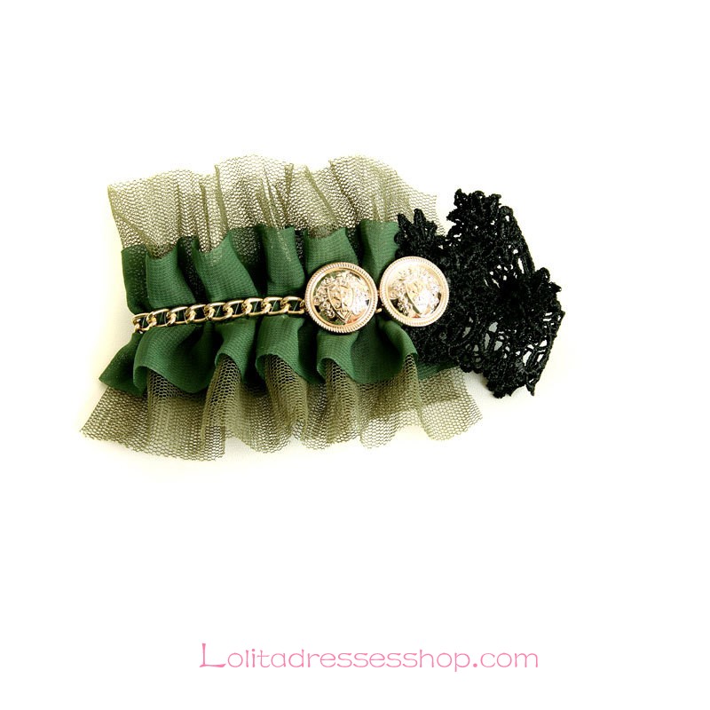 Lolita Headdress Dark Green Lace Fashion Buttons Barrette