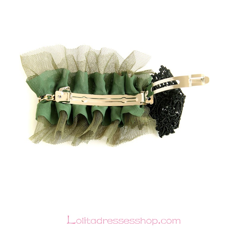 Lolita Headdress Dark Green Lace Fashion Buttons Barrette