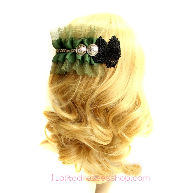 Lolita Headdress Dark Green Lace Fashion Buttons Barrette