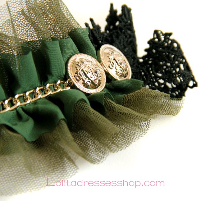 Lolita Headdress Dark Green Lace Fashion Buttons Barrette