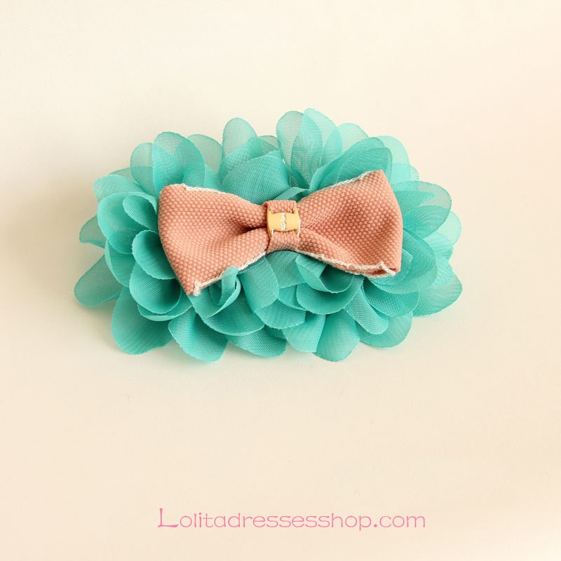 Lolita Headdress Green Flowers Sweet Bow Barrette