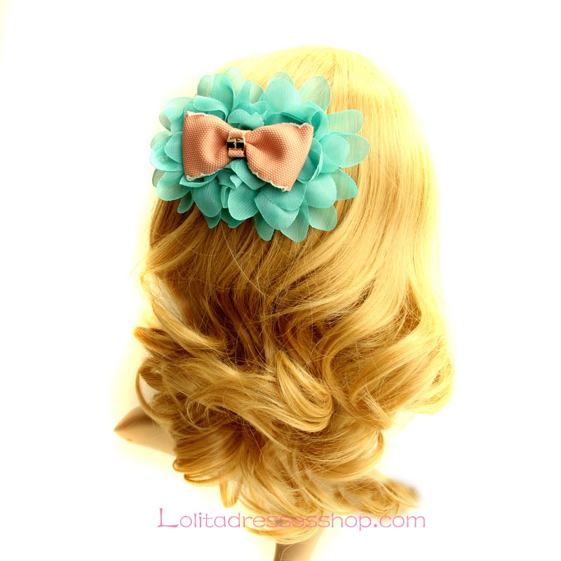 Lolita Headdress Green Flowers Sweet Bow Barrette