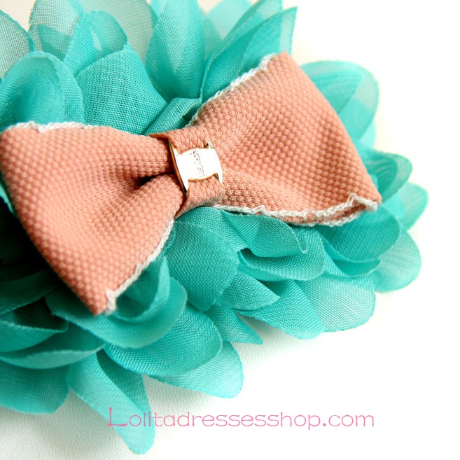 Lolita Headdress Green Flowers Sweet Bow Barrette