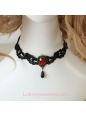 Lolita Fashion Black Lace Ruby Necklace