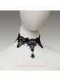 Lolita Gothic Black Lace Purple Roses Necklace