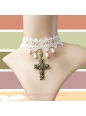 Lolita White Bridal Cross Pearl Lace Necklace